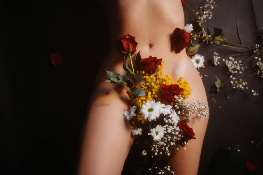 a woman's body with flowers